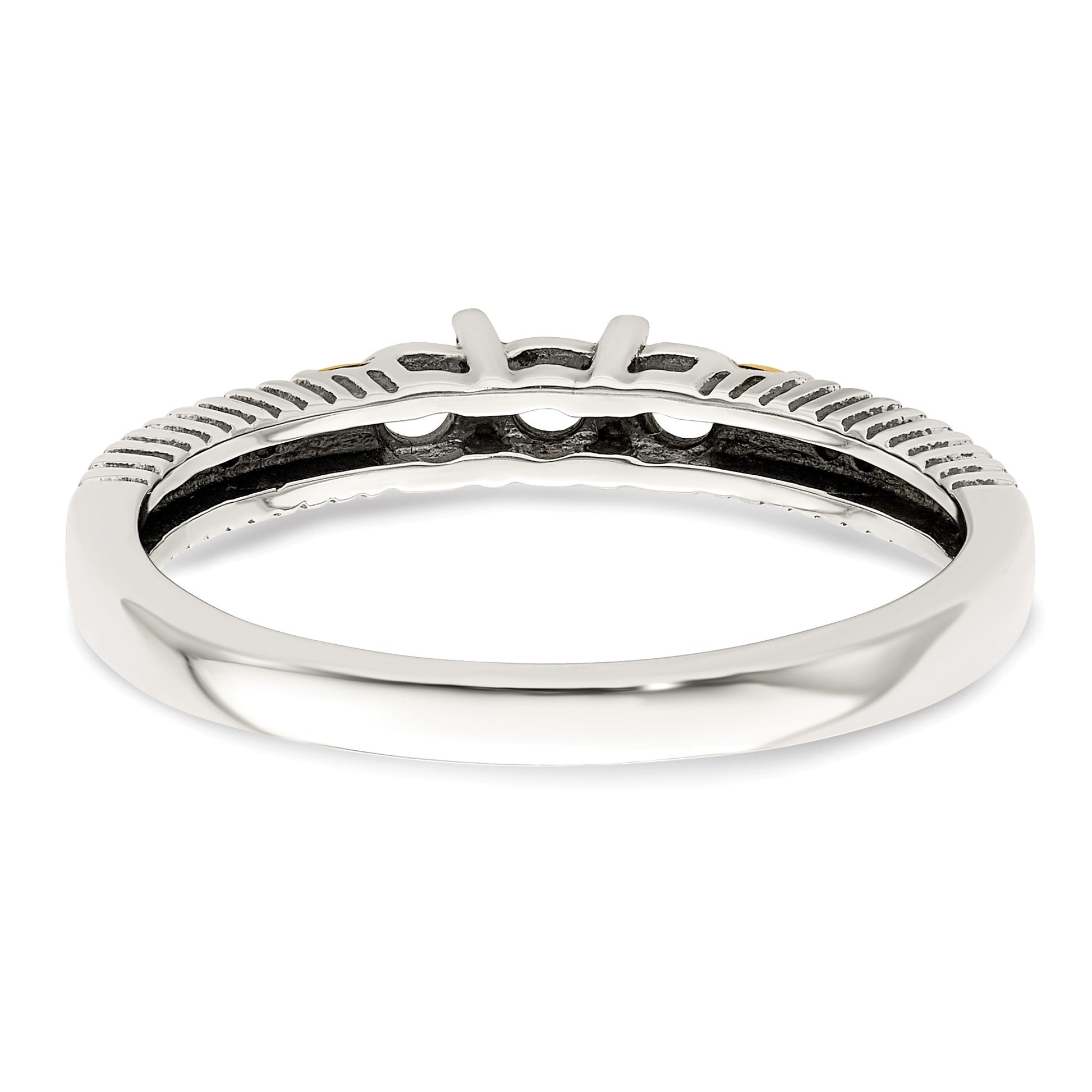 Sterling Silver Antiqued w/14k 3-stone w/Diamond Mother's Ring Semi-Mount