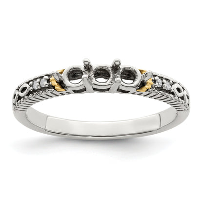 Sterling Silver Antiqued w/14k 3-stone w/Diamond Mother's Ring Semi-Mount