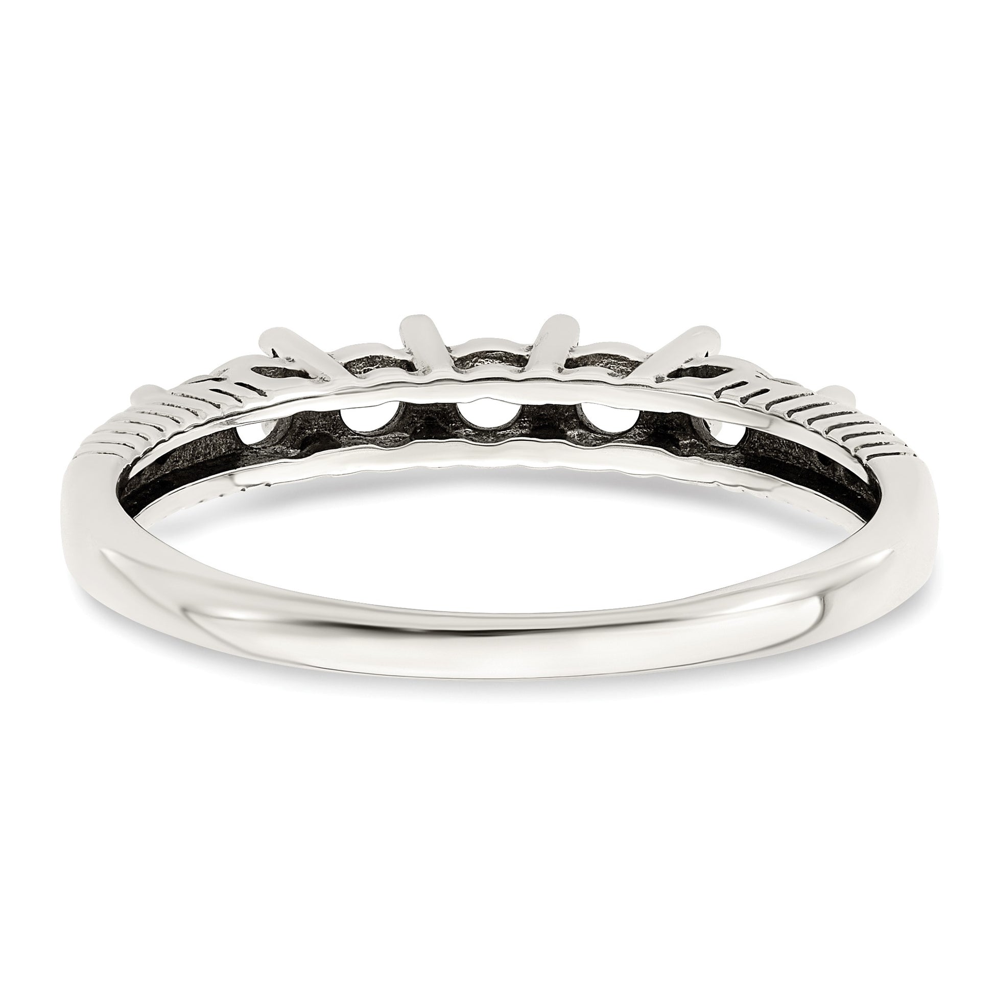 Sterling Silver Antiqued w/14k 5-stone w/Diamond Mother's Ring Semi-Mount