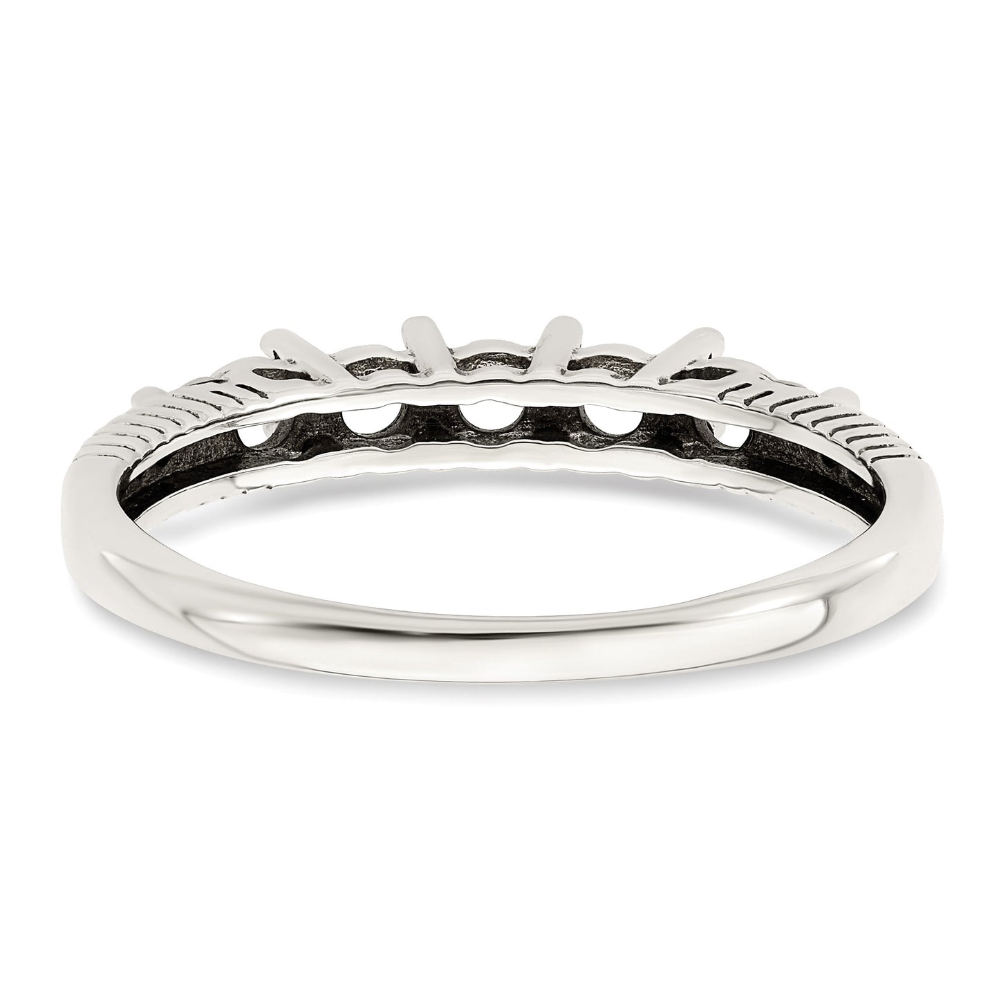 Sterling Silver Antiqued w/14k 5-stone w/Diamond Mother's Ring Semi-Mount