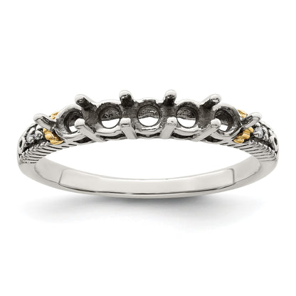Sterling Silver Antiqued w/14k 5-stone w/Diamond Mother's Ring Semi-Mount