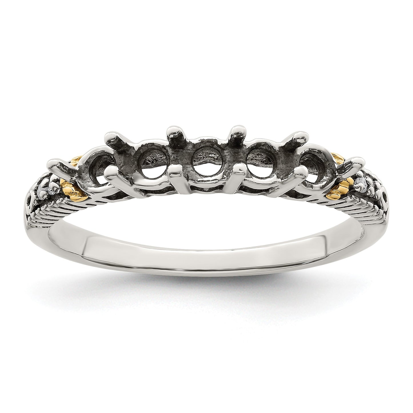 Sterling Silver Antiqued w/14k 5-stone w/Diamond Mother's Ring Semi-Mount