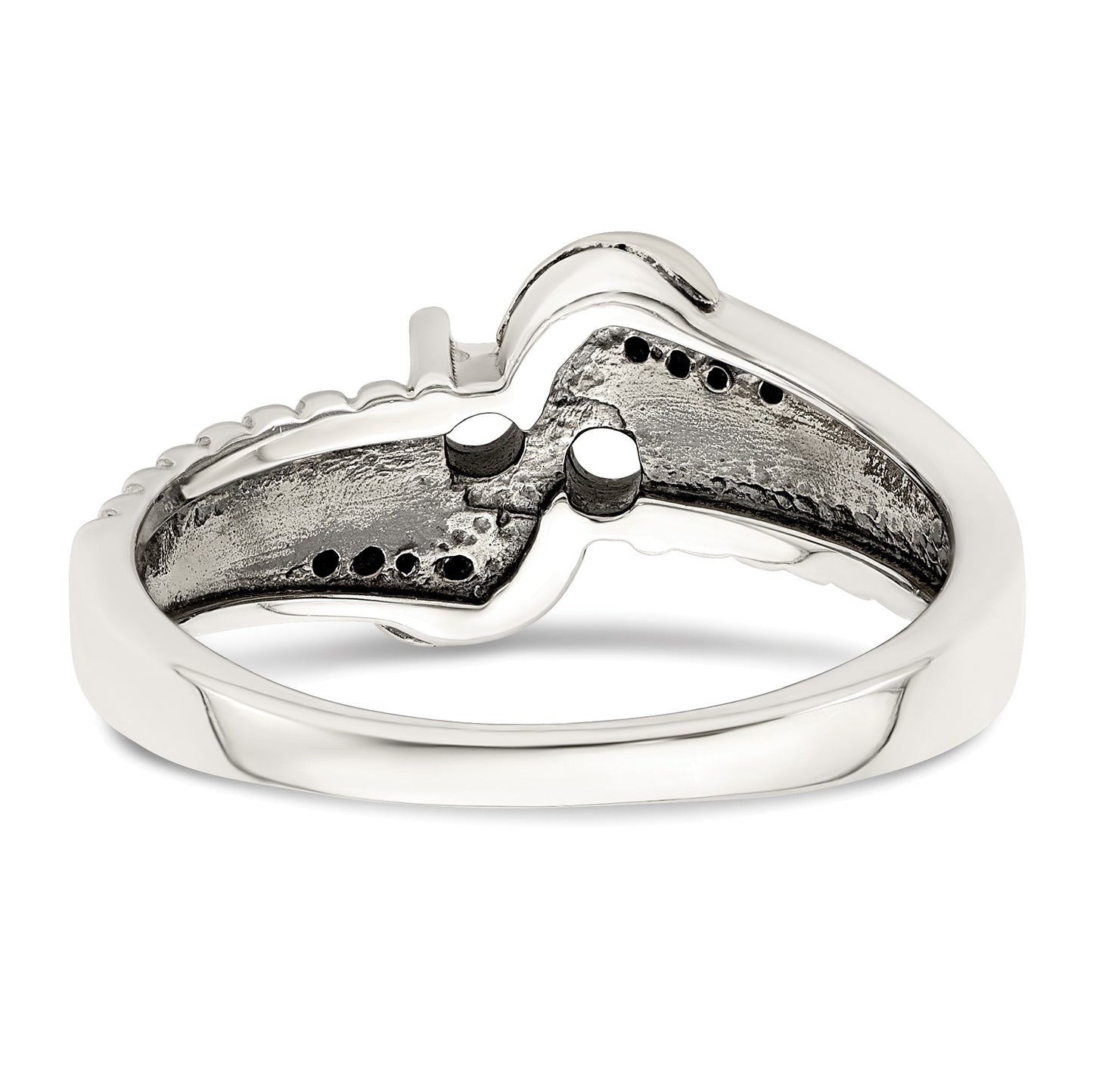 Sterling Silver Antiqued w/14k 2-stone w/Diamond Mother's Ring Semi-Mount