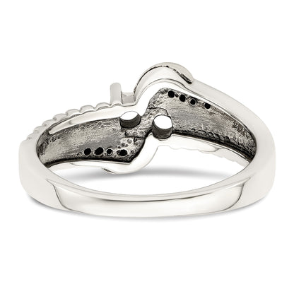 Sterling Silver Antiqued w/14k 2-stone w/Diamond Mother's Ring Semi-Mount