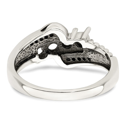 Sterling Silver Antiqued w/14k 4-stone w/Diamond Mother's Ring Semi-Mount
