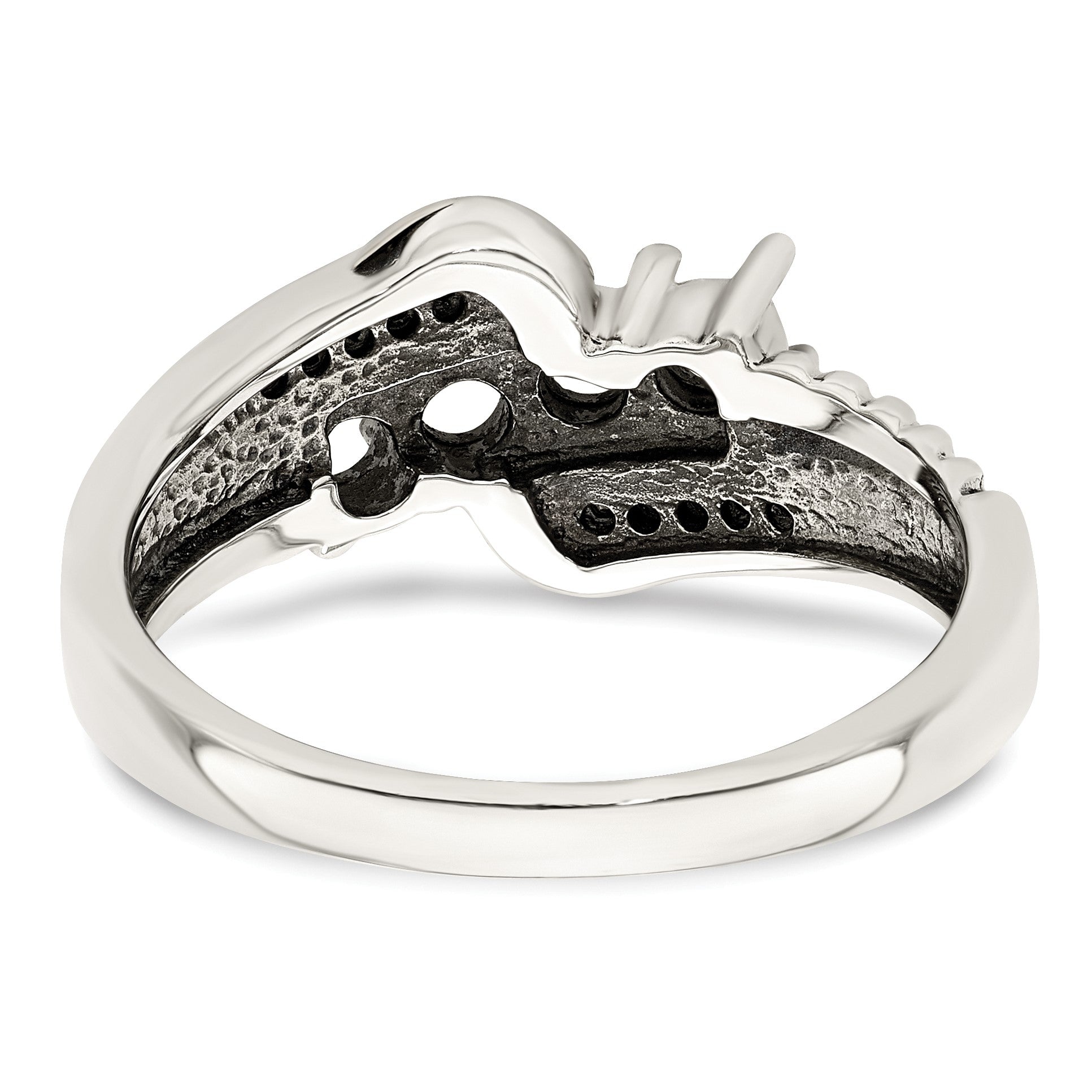 Sterling Silver Antiqued w/14k 4-stone w/Diamond Mother's Ring Semi-Mount