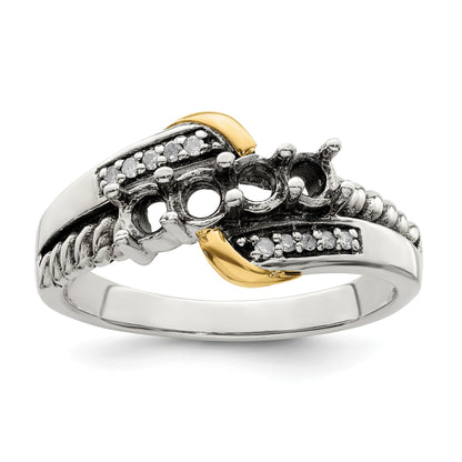 Sterling Silver Antiqued w/14k 4-stone w/Diamond Mother's Ring Semi-Mount