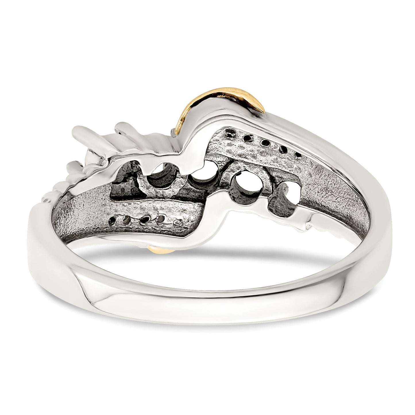 Sterling Silver Antiqued w/14k 5-stone w/Diamond Mother's Ring Semi-Mount