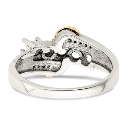 Sterling Silver Antiqued w/14k 5-stone w/Diamond Mother's Ring Semi-Mount