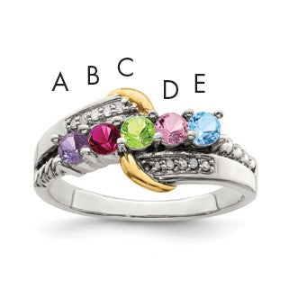 Sterling Silver Antiqued w/14k 5-stone w/Diamond Mother's Ring Semi-Mount
