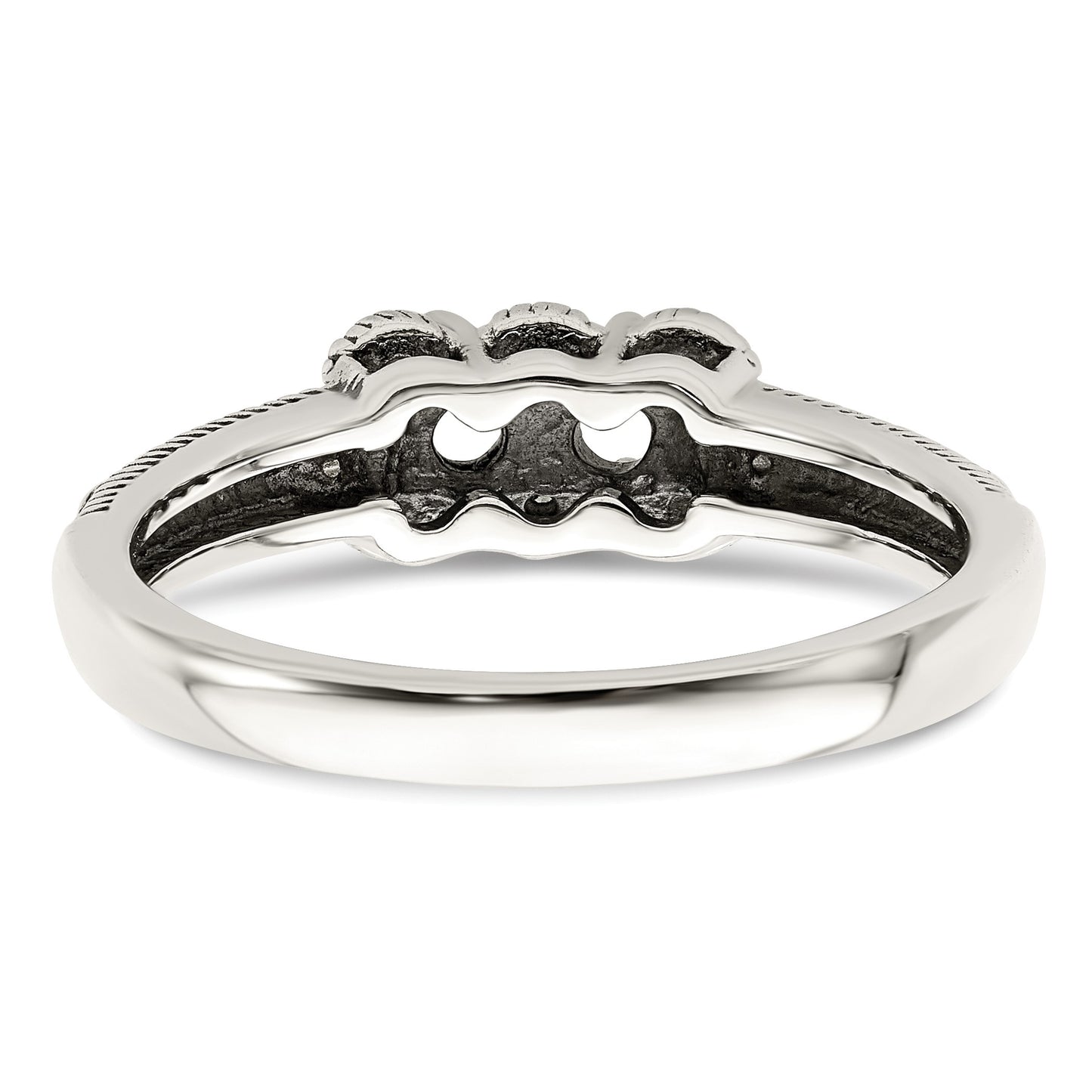 Sterling Silver Antiqued w/14k 2-stone w/Diamond Mother's Ring Semi-Mount