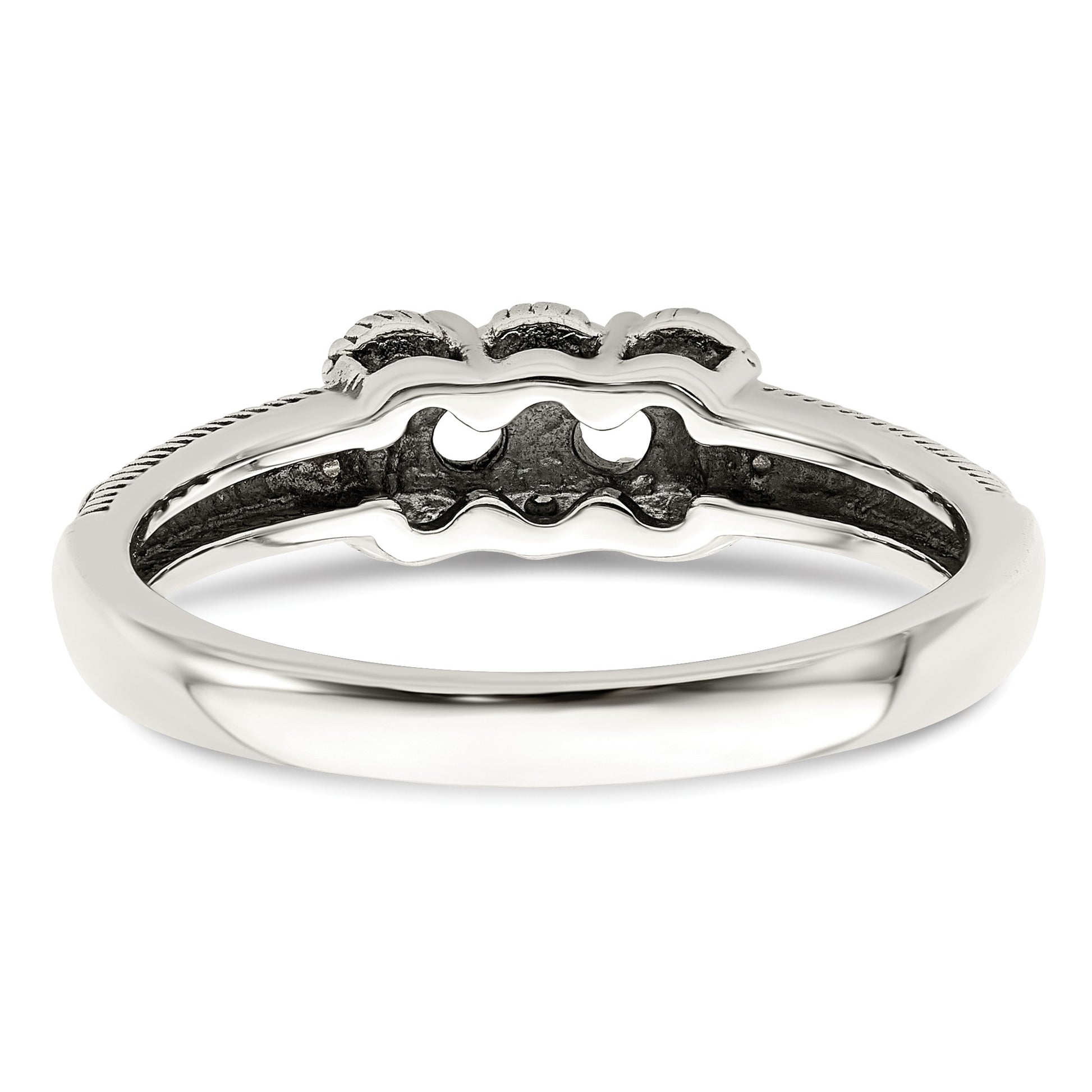 Sterling Silver Antiqued w/14k 2-stone w/Diamond Mother's Ring Semi-Mount