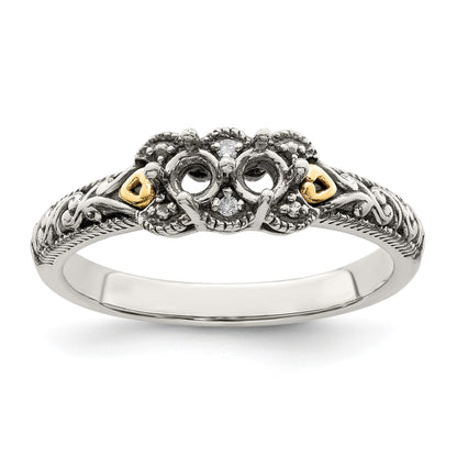 Sterling Silver Antiqued w/14k 2-stone w/Diamond Mother's Ring Semi-Mount