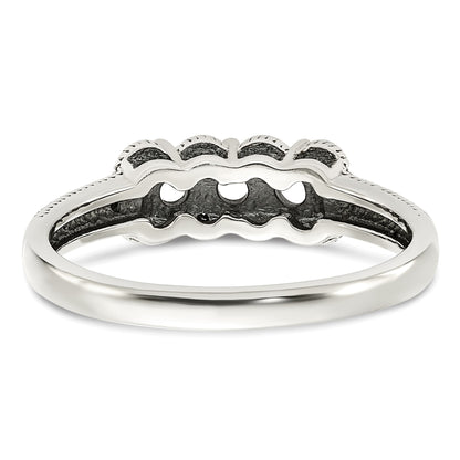 Sterling Silver Antiqued w/14k 3-stone w/Diamond Mother's Ring Semi-Mount