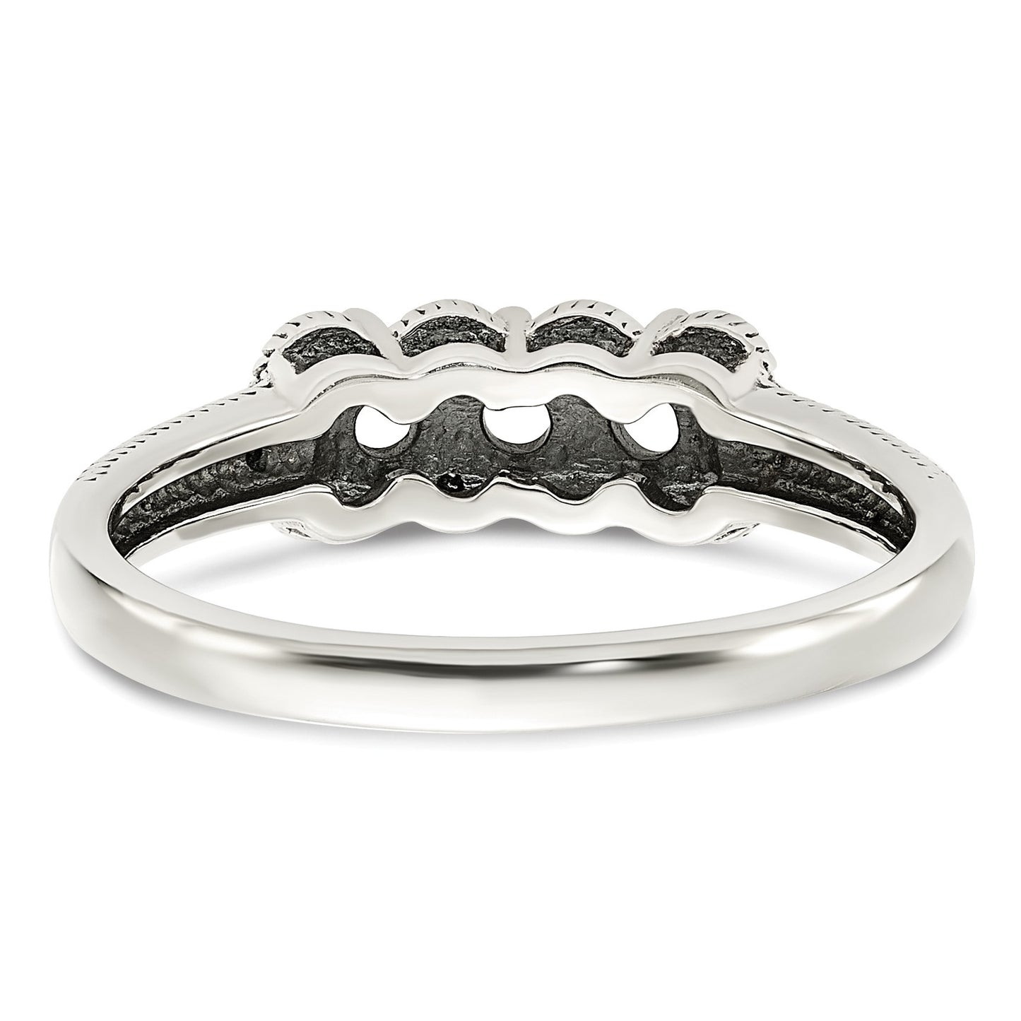 Sterling Silver Antiqued w/14k 3-stone w/Diamond Mother's Ring Semi-Mount