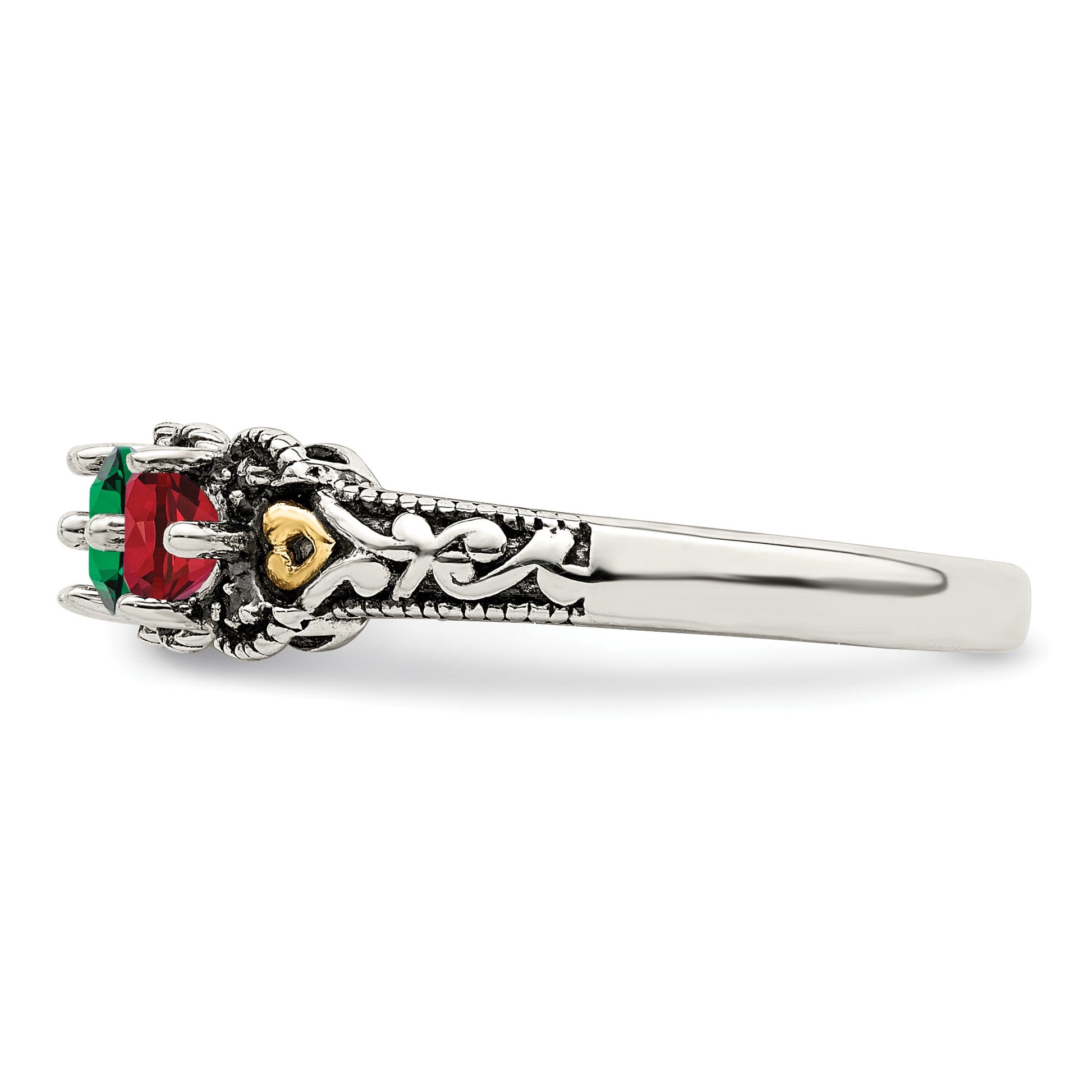 Sterling Silver Antiqued w/14k 4-stone w/Diamond Mother's Ring Semi-Mount