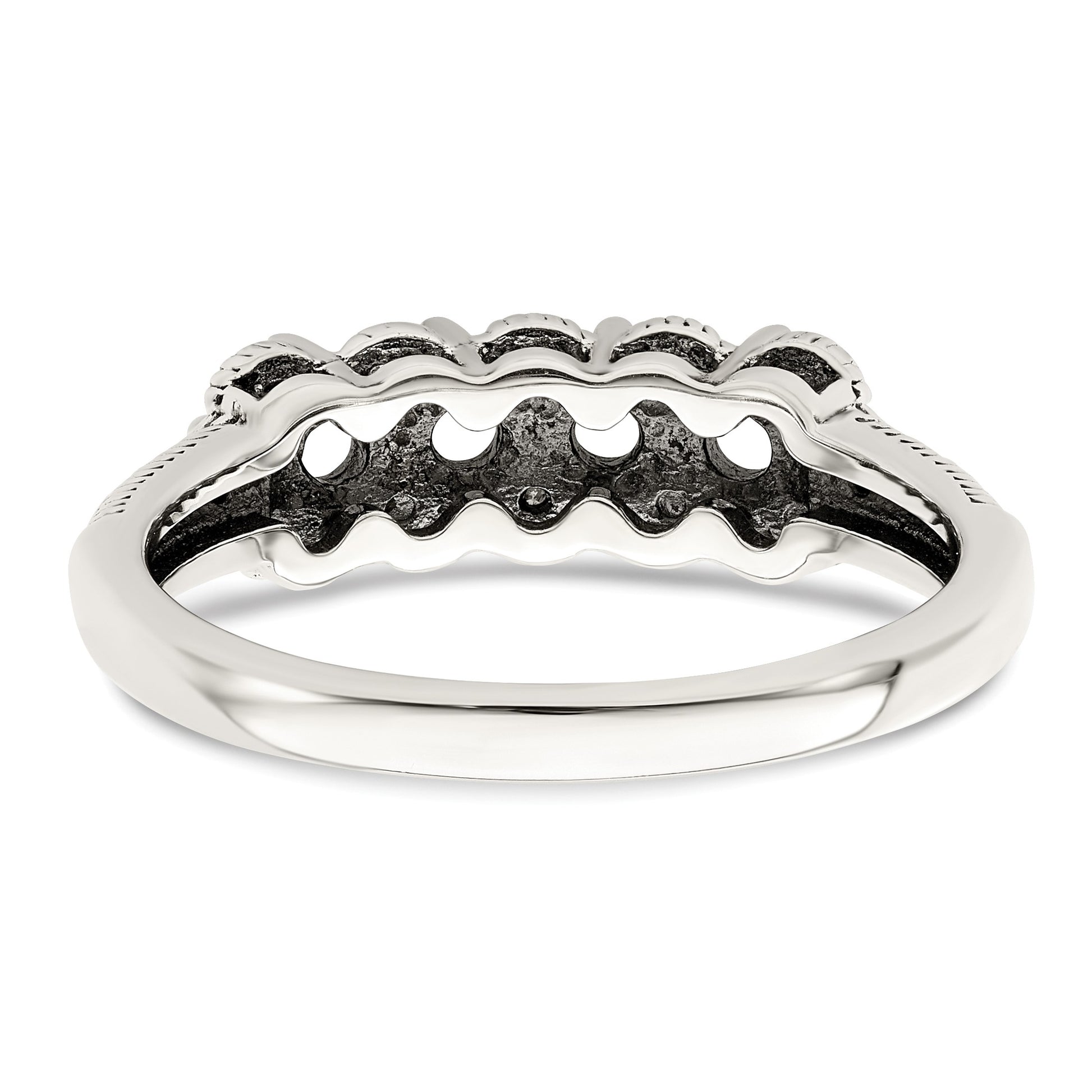 Sterling Silver Antiqued w/14k 4-stone w/Diamond Mother's Ring Semi-Mount