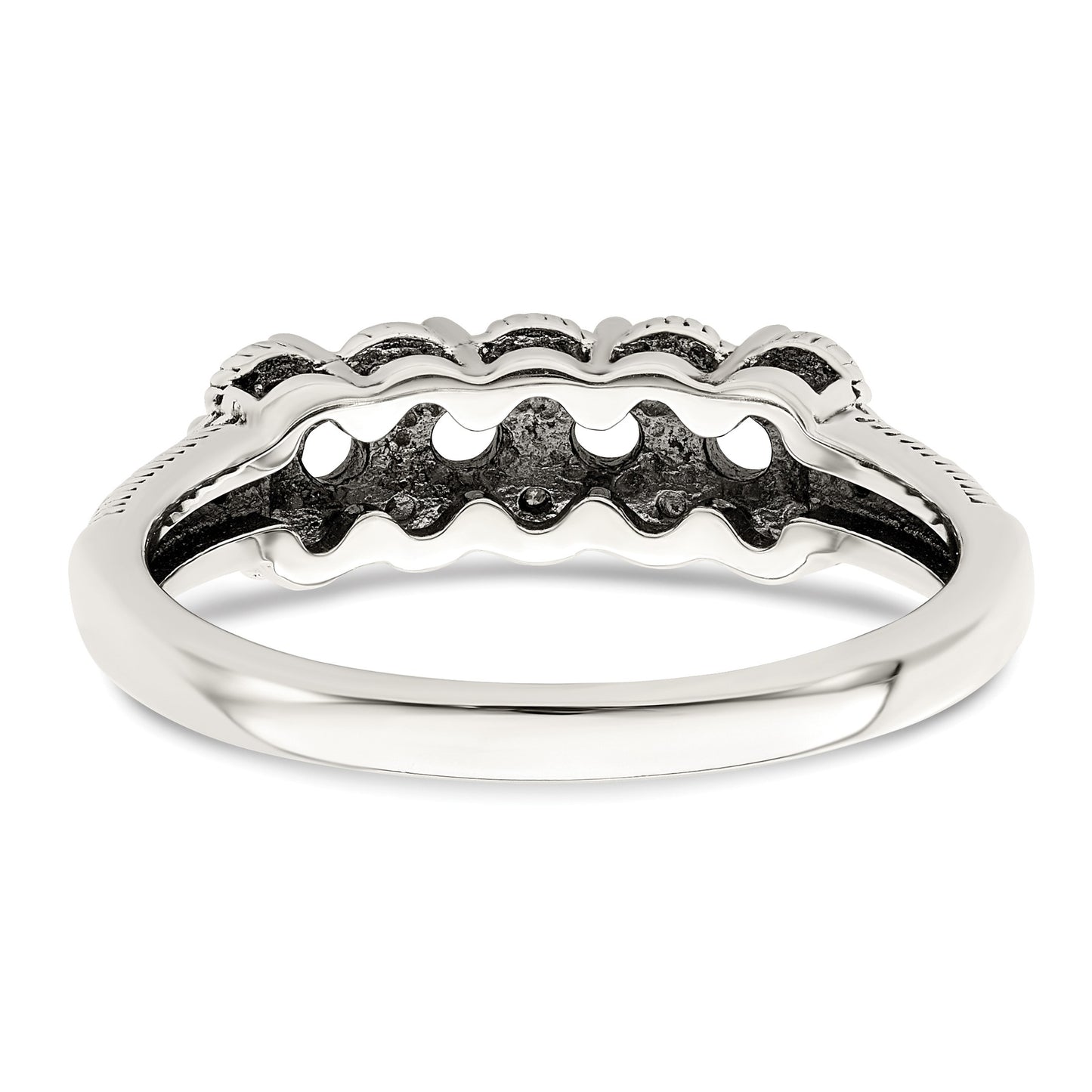 Sterling Silver Antiqued w/14k 4-stone w/Diamond Mother's Ring Semi-Mount