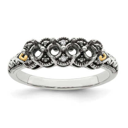 Sterling Silver Antiqued w/14k 4-stone w/Diamond Mother's Ring Semi-Mount