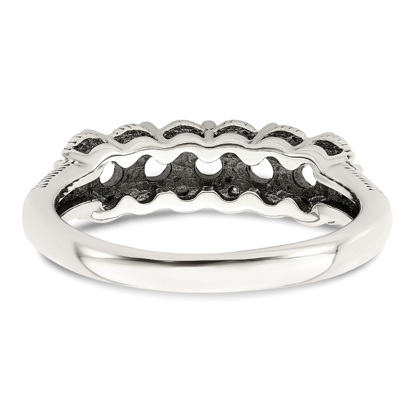Sterling Silver Antiqued w/14k 5-stone w/Diamond Mother's Ring Semi-Mount