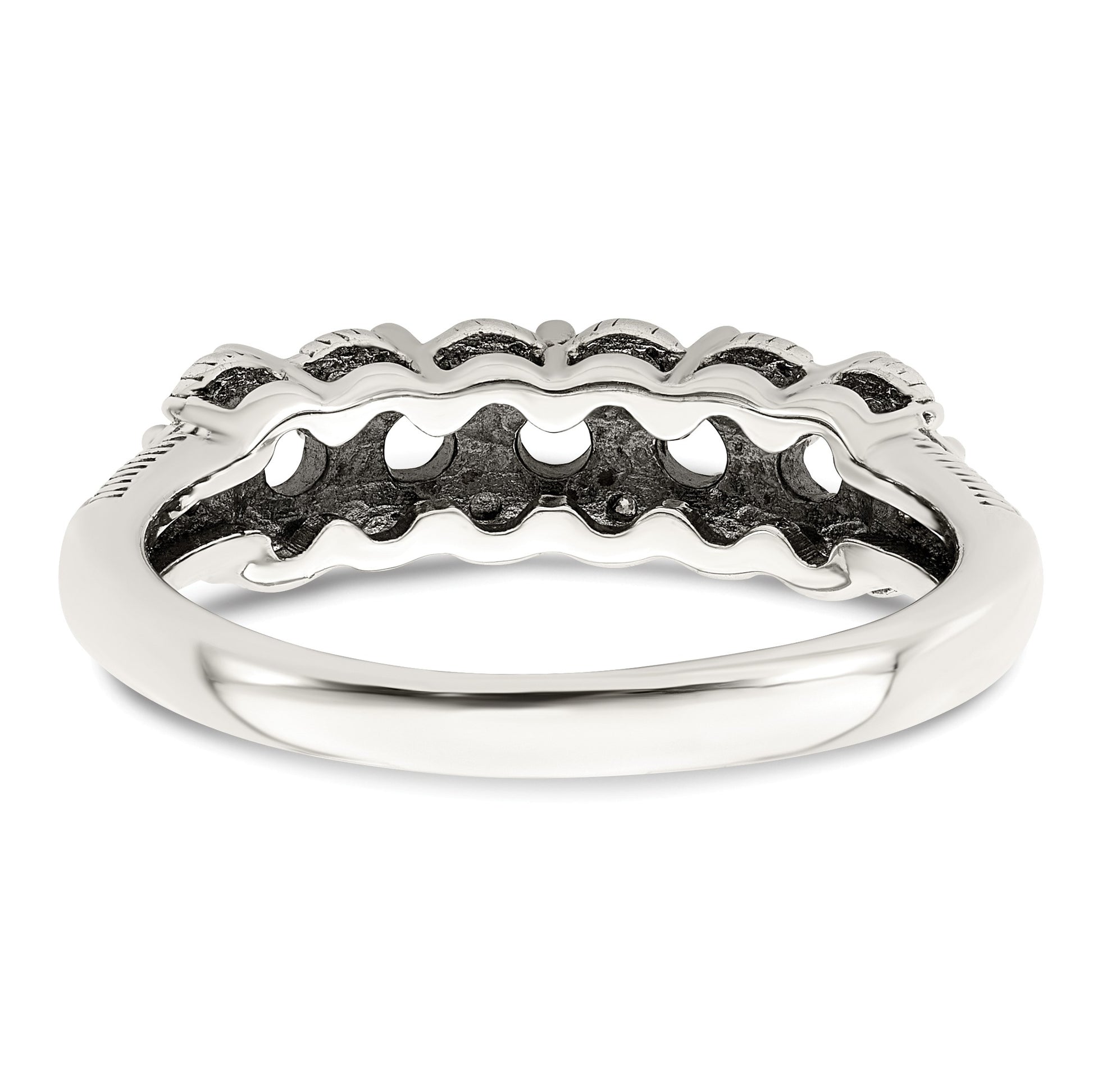 Sterling Silver Antiqued w/14k 5-stone w/Diamond Mother's Ring Semi-Mount
