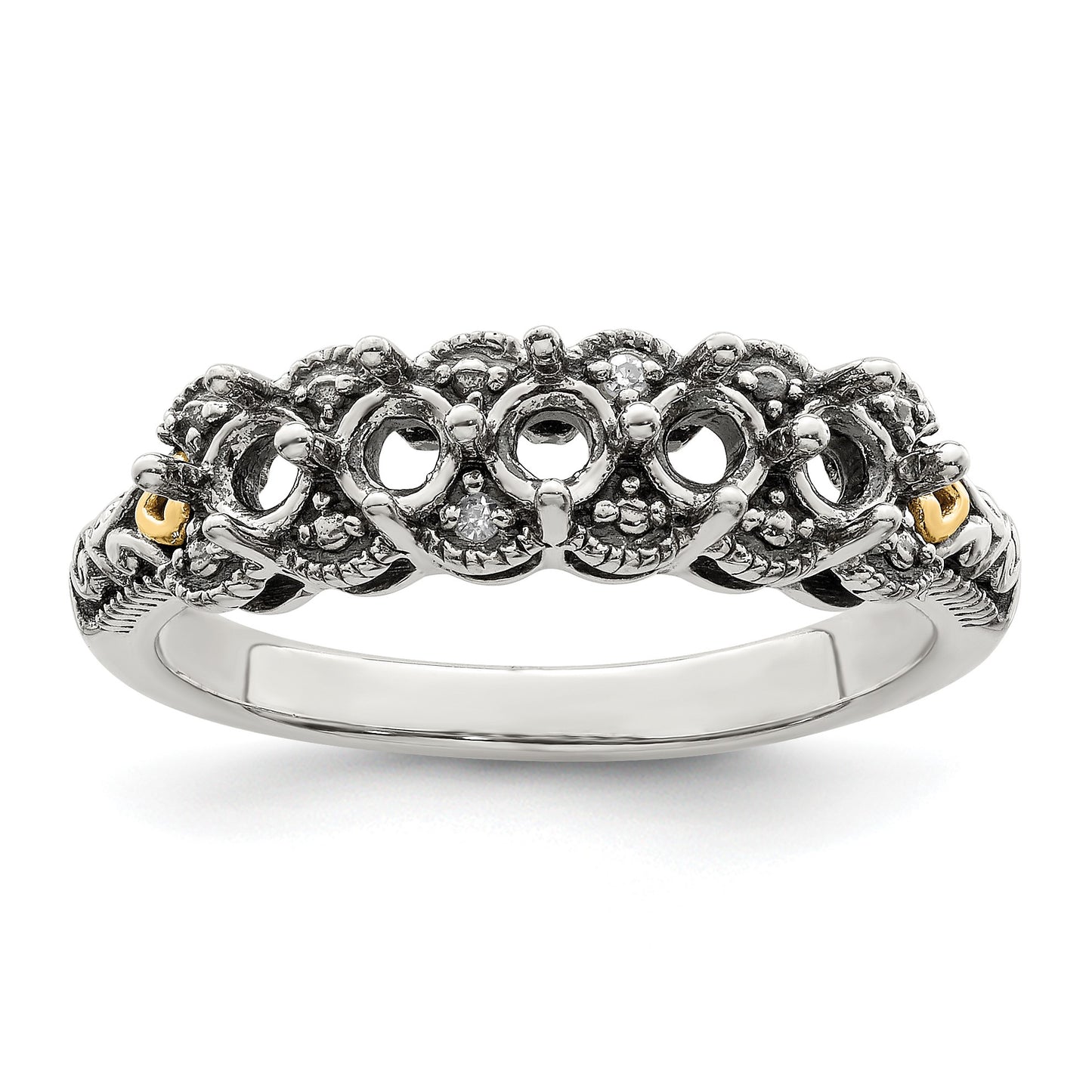 Sterling Silver Antiqued w/14k 5-stone w/Diamond Mother's Ring Semi-Mount