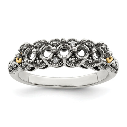 Sterling Silver Antiqued w/14k 5-stone w/Diamond Mother's Ring Semi-Mount