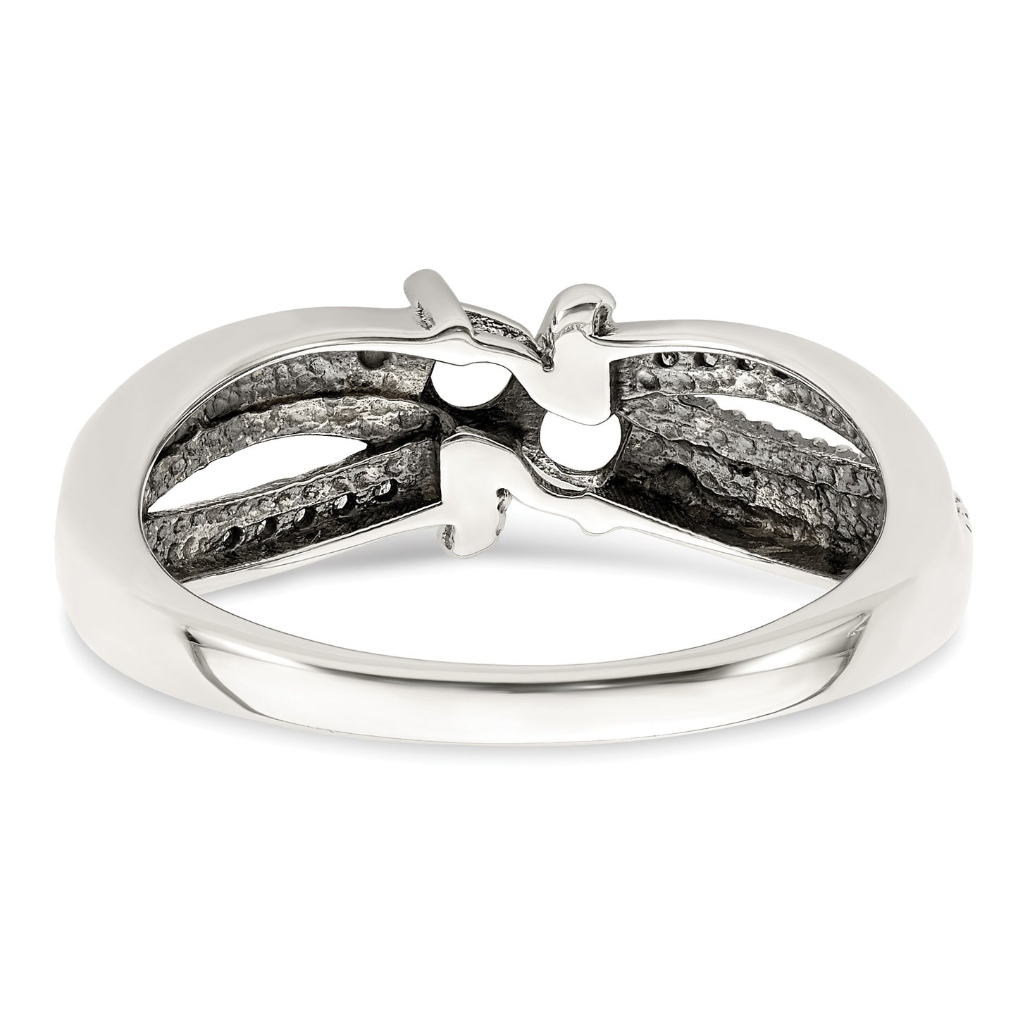 Sterling Silver Antiqued w/14k 2-stone w/Diamond Mother's Ring Semi-Mount