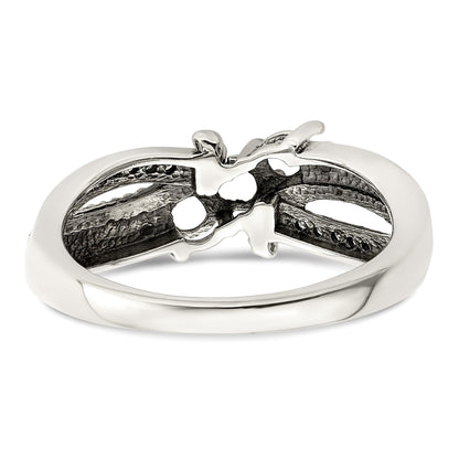 Sterling Silver Antiqued w/14k 3-stone w/Diamond Mother's Ring Semi-Mount