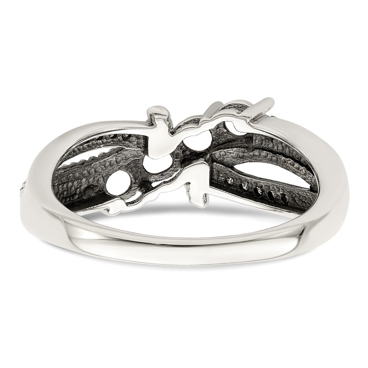 Sterling Silver Antiqued w/14k 4-stone w/Diamond Mother's Ring Semi-Mount