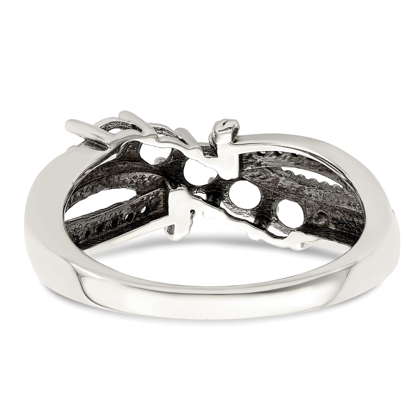 Sterling Silver Antiqued w/14k 5-stone w/Diamond Mother's Ring Semi-Mount