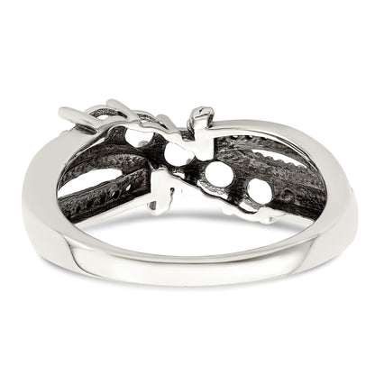 Sterling Silver Antiqued w/14k 5-stone w/Diamond Mother's Ring Semi-Mount