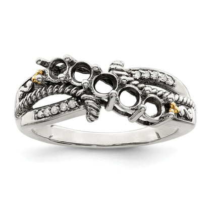 Sterling Silver Antiqued w/14k 5-stone w/Diamond Mother's Ring Semi-Mount