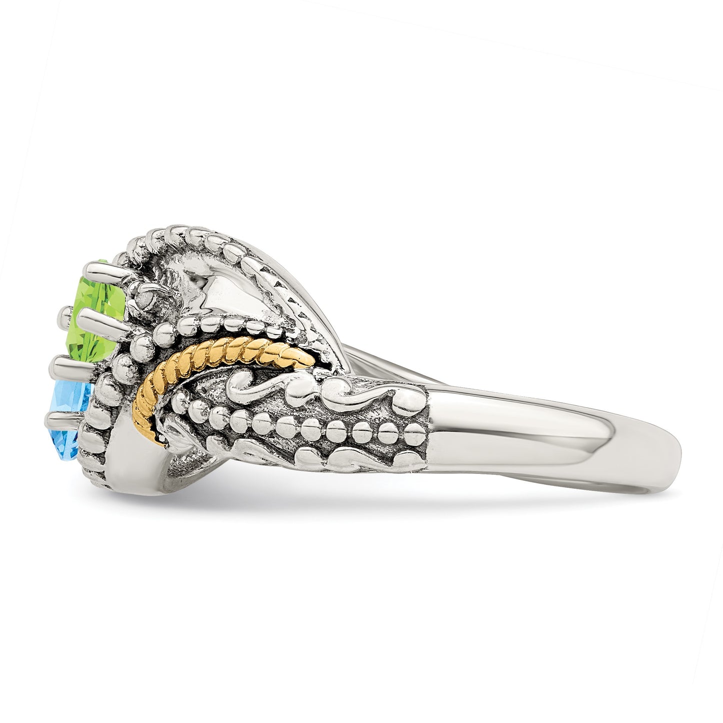Sterling Silver Antiqued w/14k 2-stone w/Diamond Mother's Ring Semi-Mount
