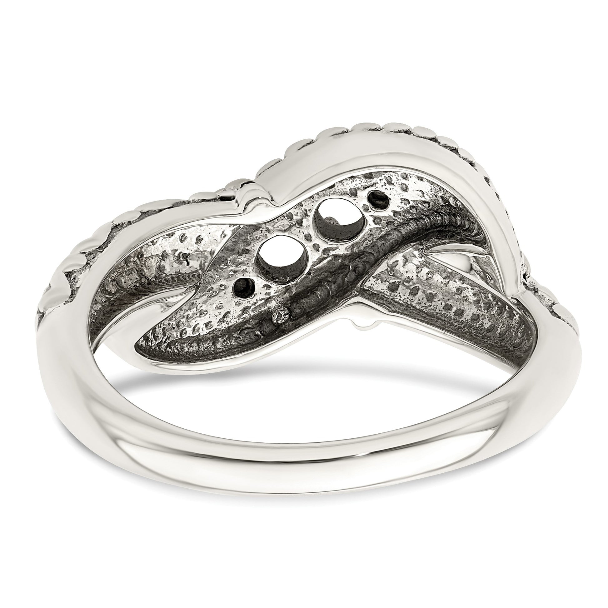 Sterling Silver Antiqued w/14k 2-stone w/Diamond Mother's Ring Semi-Mount