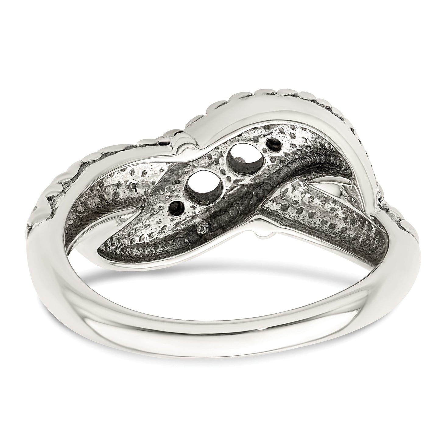 Sterling Silver Antiqued w/14k 2-stone w/Diamond Mother's Ring Semi-Mount