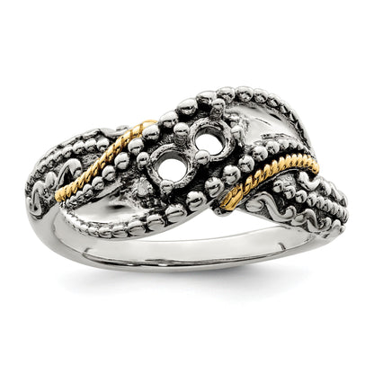 Sterling Silver Antiqued w/14k 2-stone w/Diamond Mother's Ring Semi-Mount