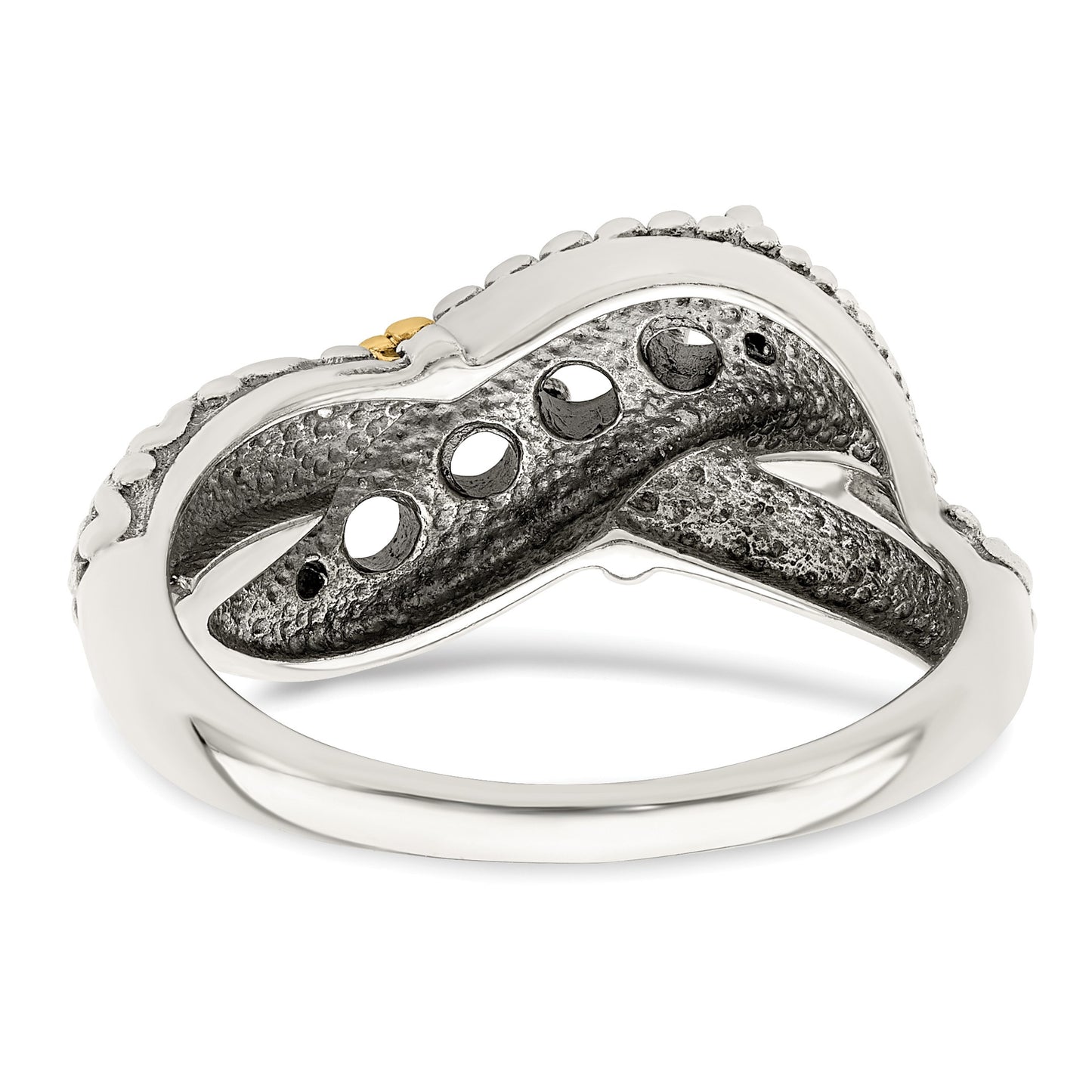 Sterling Silver Antiqued w/14k 4-stone w/Diamond Mother's Ring Semi-Mount