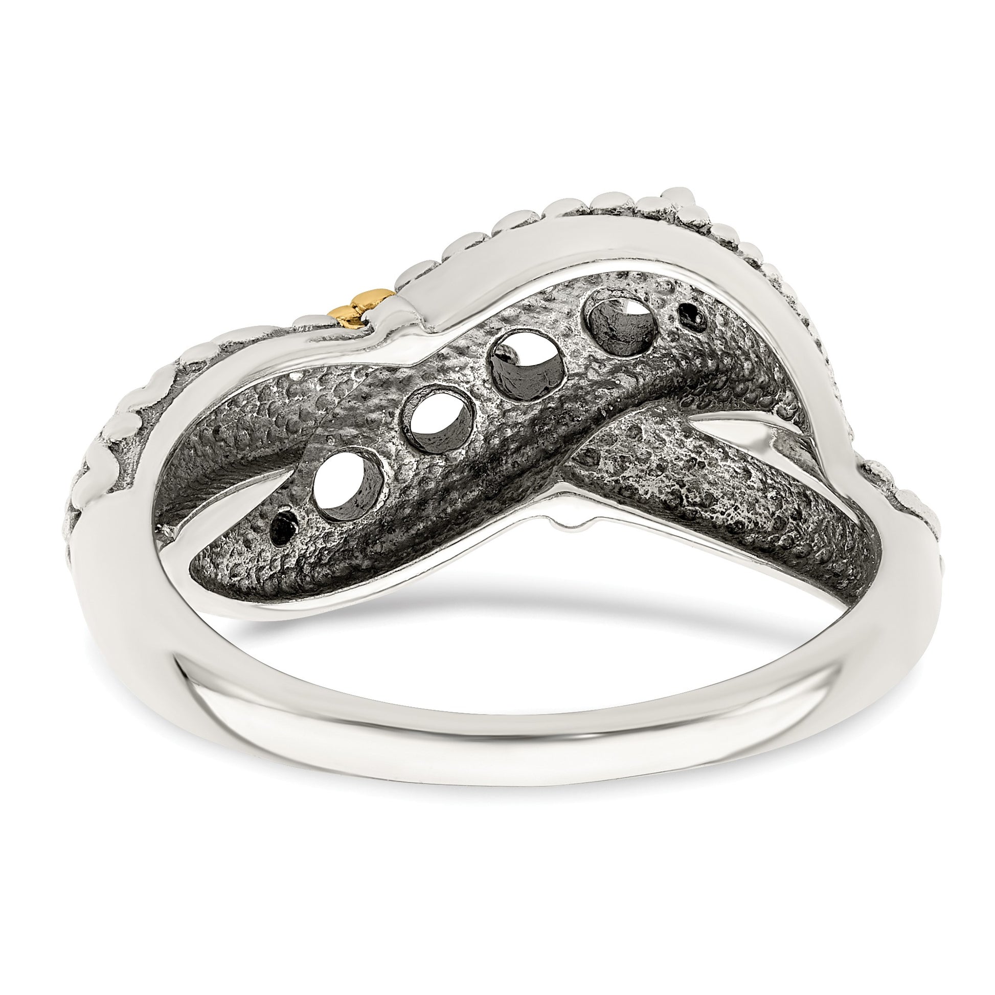 Sterling Silver Antiqued w/14k 4-stone w/Diamond Mother's Ring Semi-Mount
