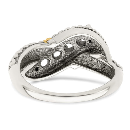 Sterling Silver Antiqued w/14k 4-stone w/Diamond Mother's Ring Semi-Mount
