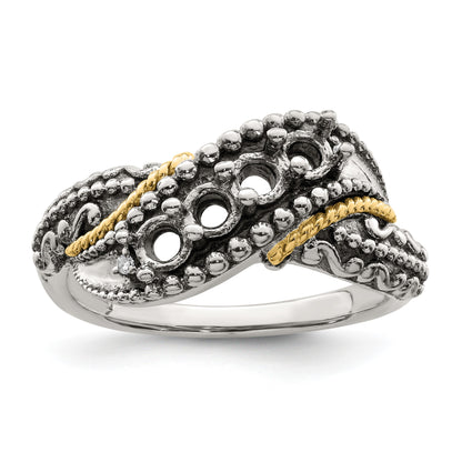 Sterling Silver Antiqued w/14k 4-stone w/Diamond Mother's Ring Semi-Mount