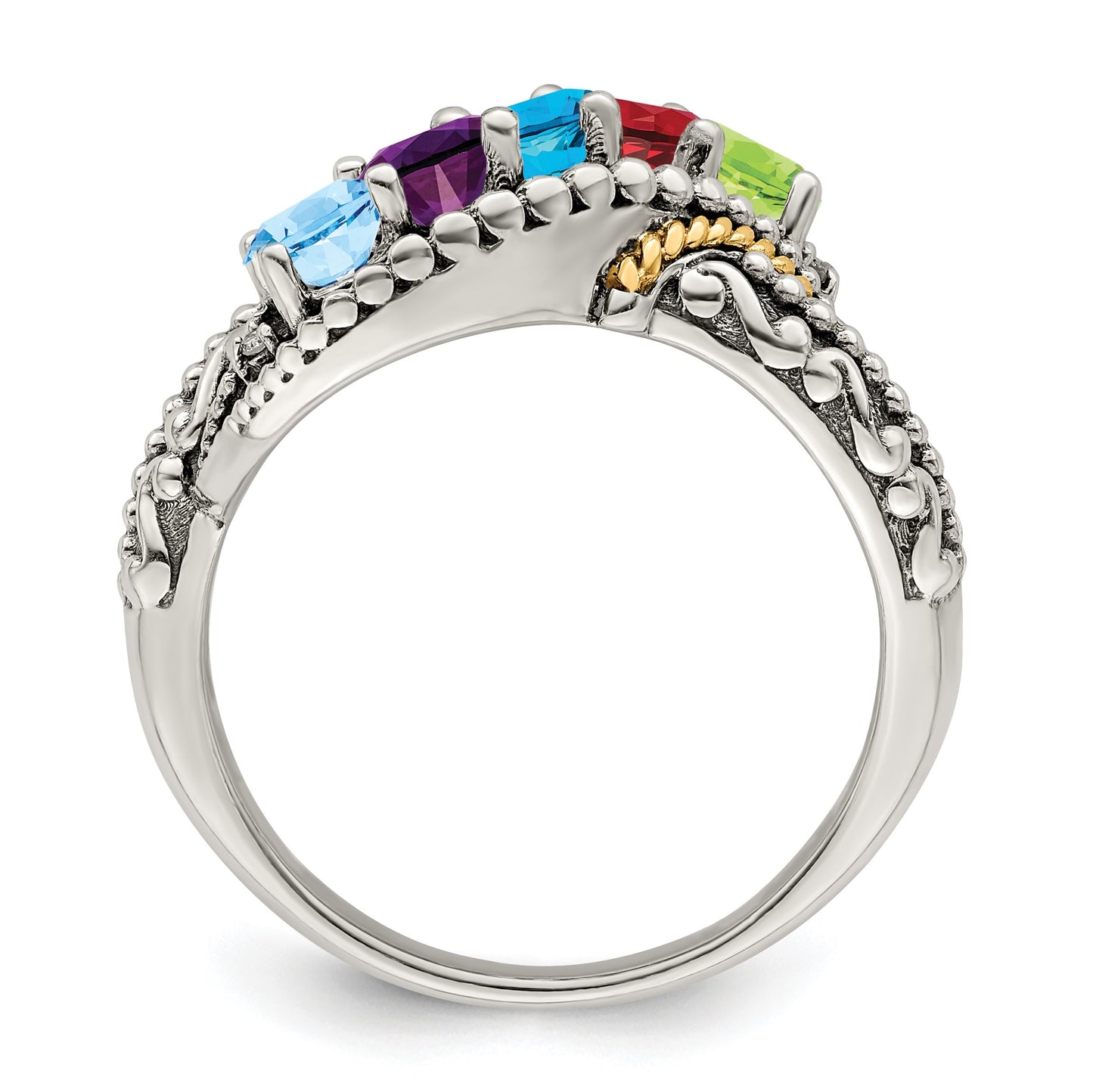 Sterling Silver Antiqued w/14k 5-stone w/Diamond Mother's Ring Semi-Mount