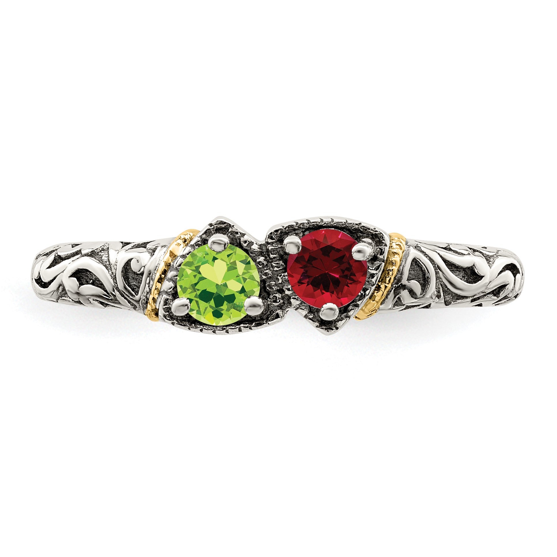 Sterling Silver Antiqued w/14k 2-stone Mother's Ring Mounting