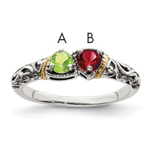 Sterling Silver Antiqued w/14k 2-stone Mother's Ring Mounting
