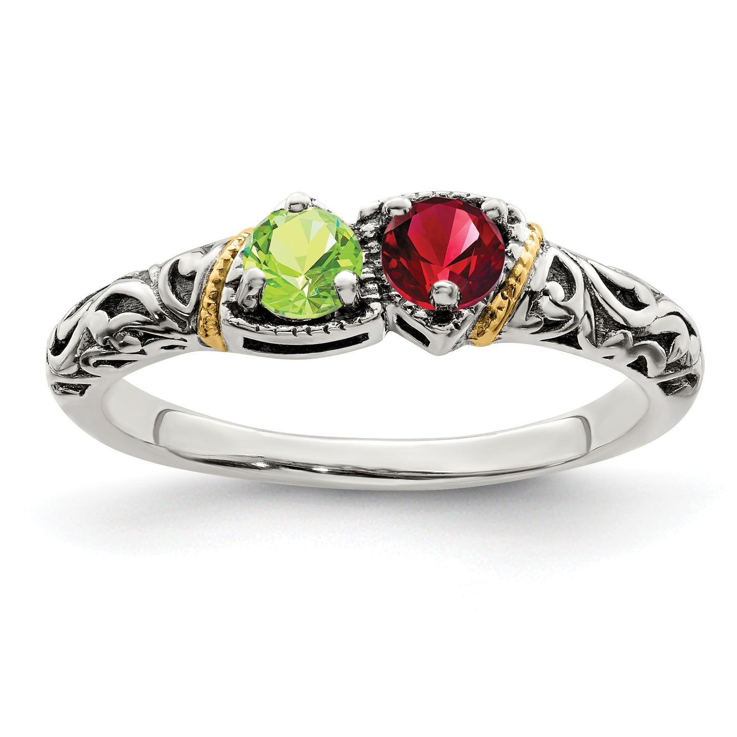 Sterling Silver Antiqued w/14k 2-stone Mother's Ring Mounting