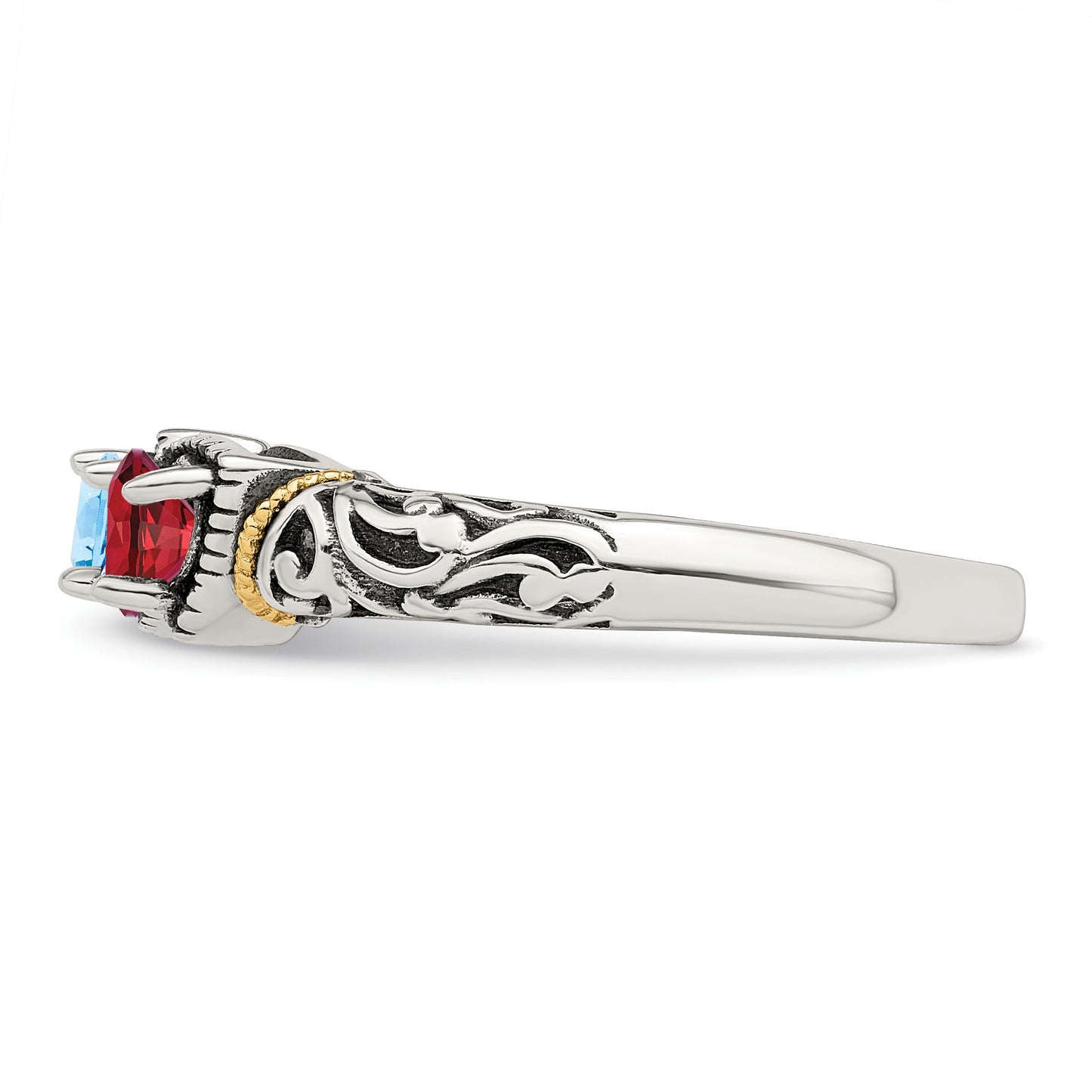 Sterling Silver Antiqued w/14k 3-stone Mother's Ring Mounting