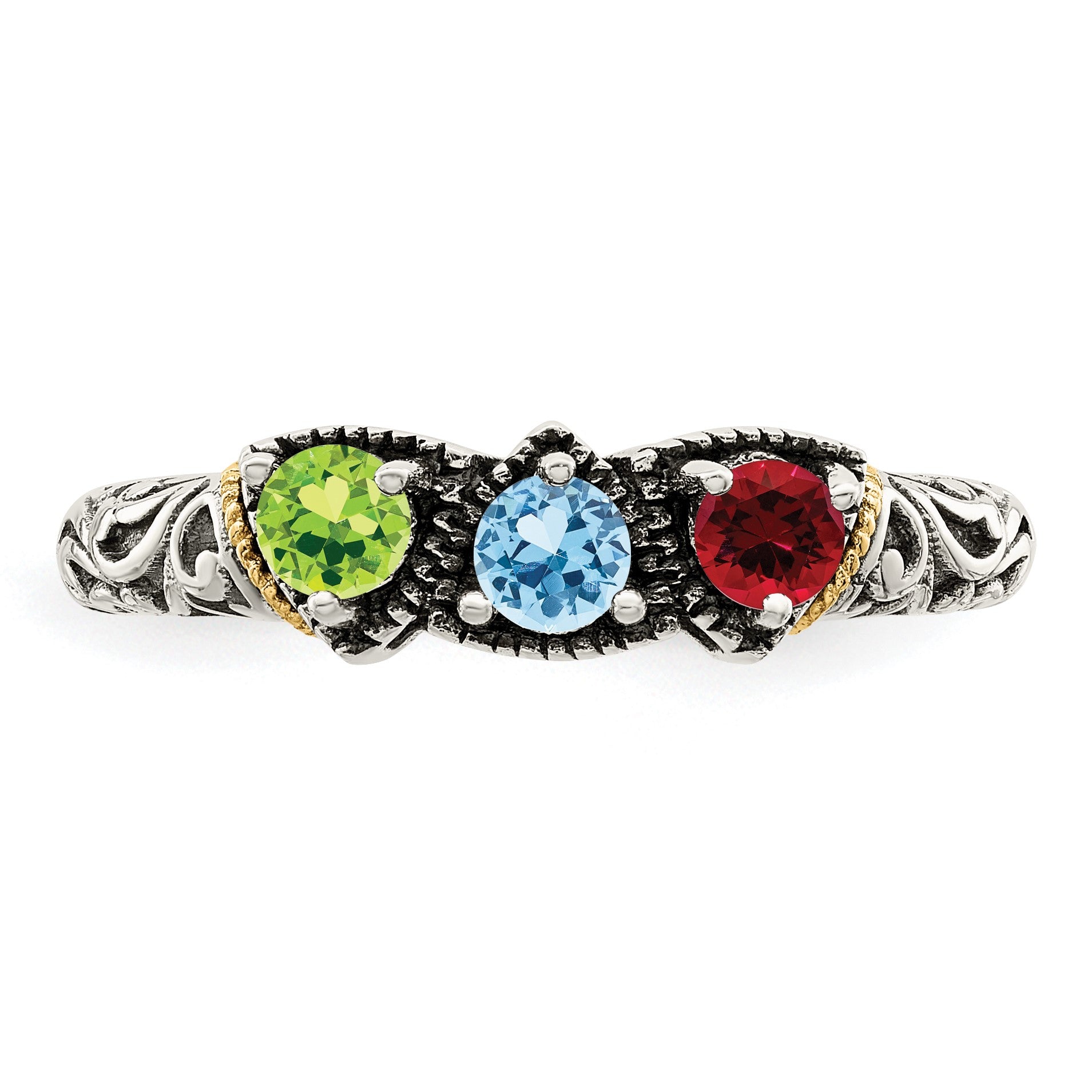 Sterling Silver Antiqued w/14k 3-stone Mother's Ring Mounting