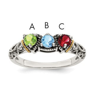Sterling Silver Antiqued w/14k 3-stone Mother's Ring Mounting
