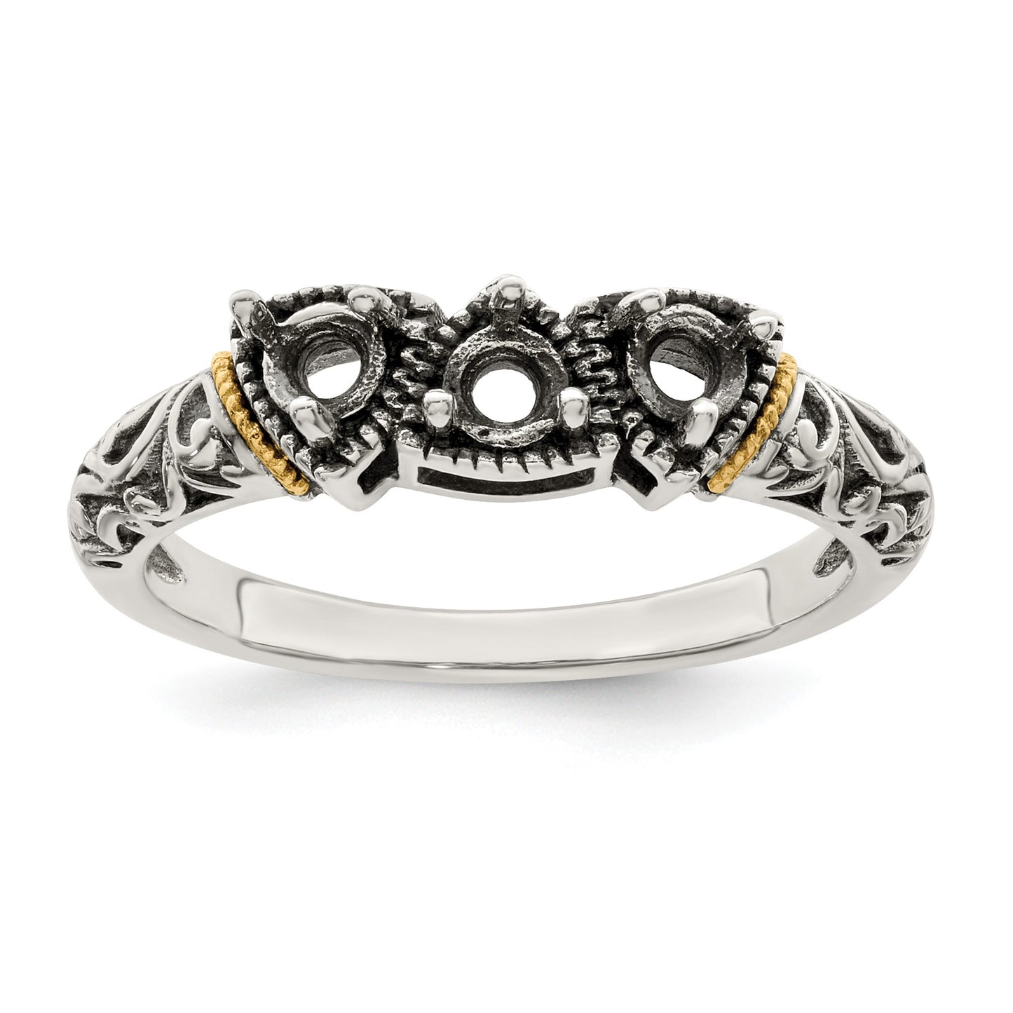 Sterling Silver Antiqued w/14k 3-stone Mother's Ring Mounting