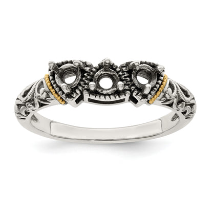 Sterling Silver Antiqued w/14k 3-stone Mother's Ring Mounting